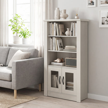 4-Tier Bookcase with Fluted Glass Doors 48.5" White Oak