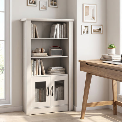 4-Tier Bookcase with Fluted Glass Doors 48.5" White Oak