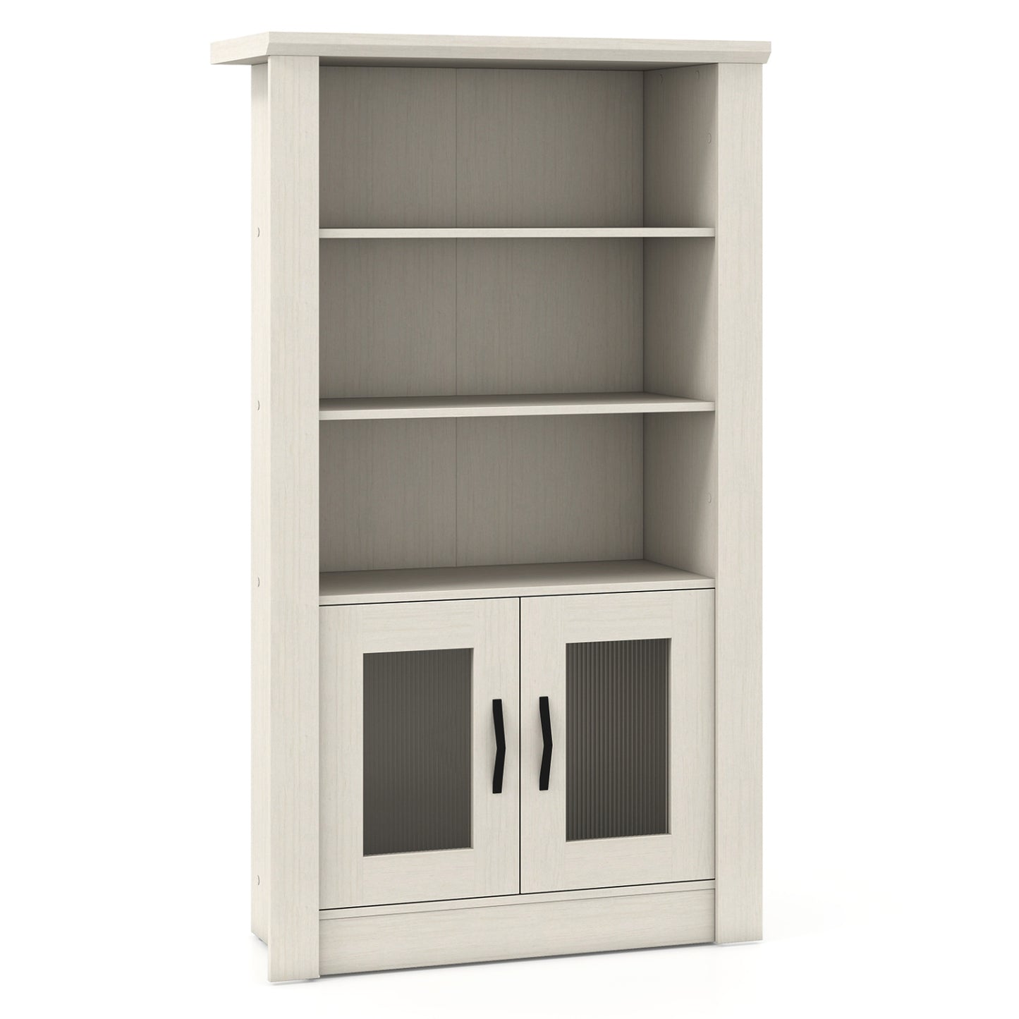 4-Tier Bookcase with Fluted Glass Doors 48.5" White Oak