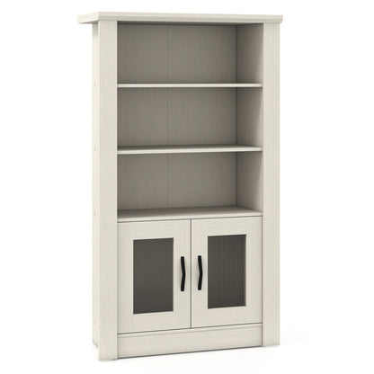 4-Tier Bookcase with Fluted Glass Doors 48.5" White Oak