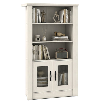 4-Tier Bookcase with Fluted Glass Doors 48.5" White Oak