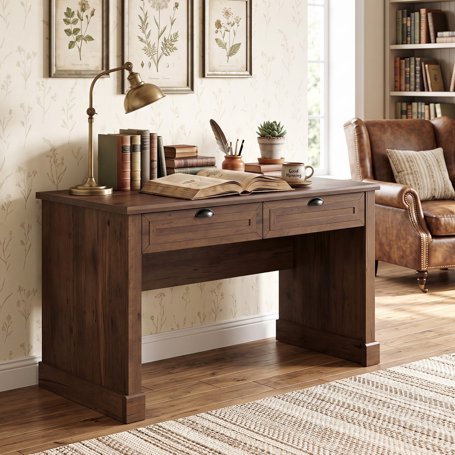 48" Farmhouse Executive Desk with 2 Drawers