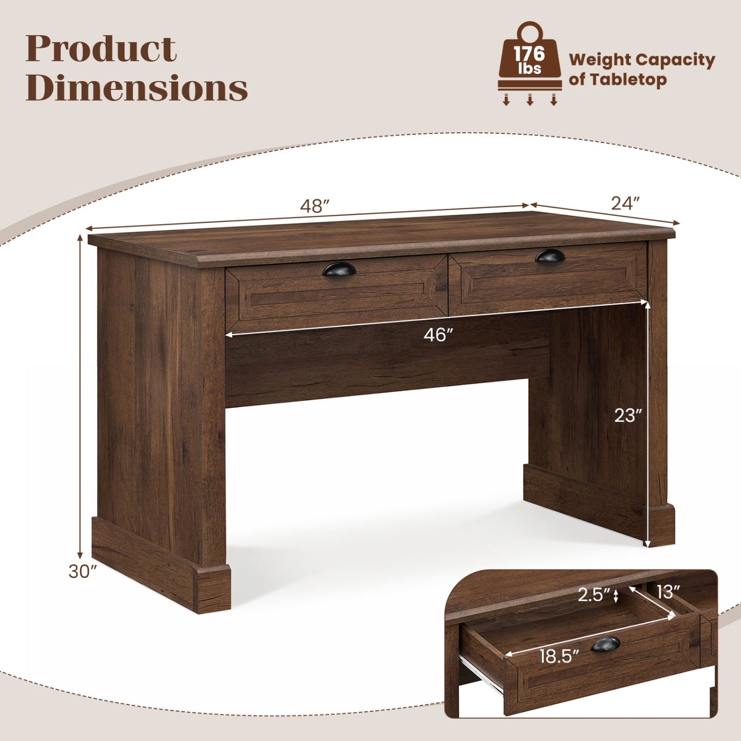 48" Farmhouse Executive Desk with 2 Drawers