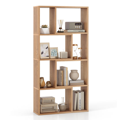 48 Inch 4-Tier Geometric Bookshelf with 8 Cubes for Living Room Bedroom-Gray - Natural