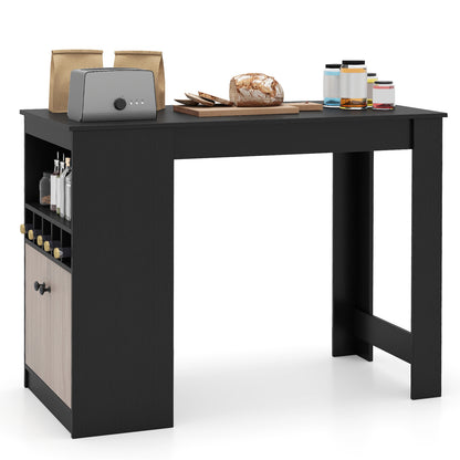 48 Inch Bar Table with Storage Cabinet and Wine Rack-Black