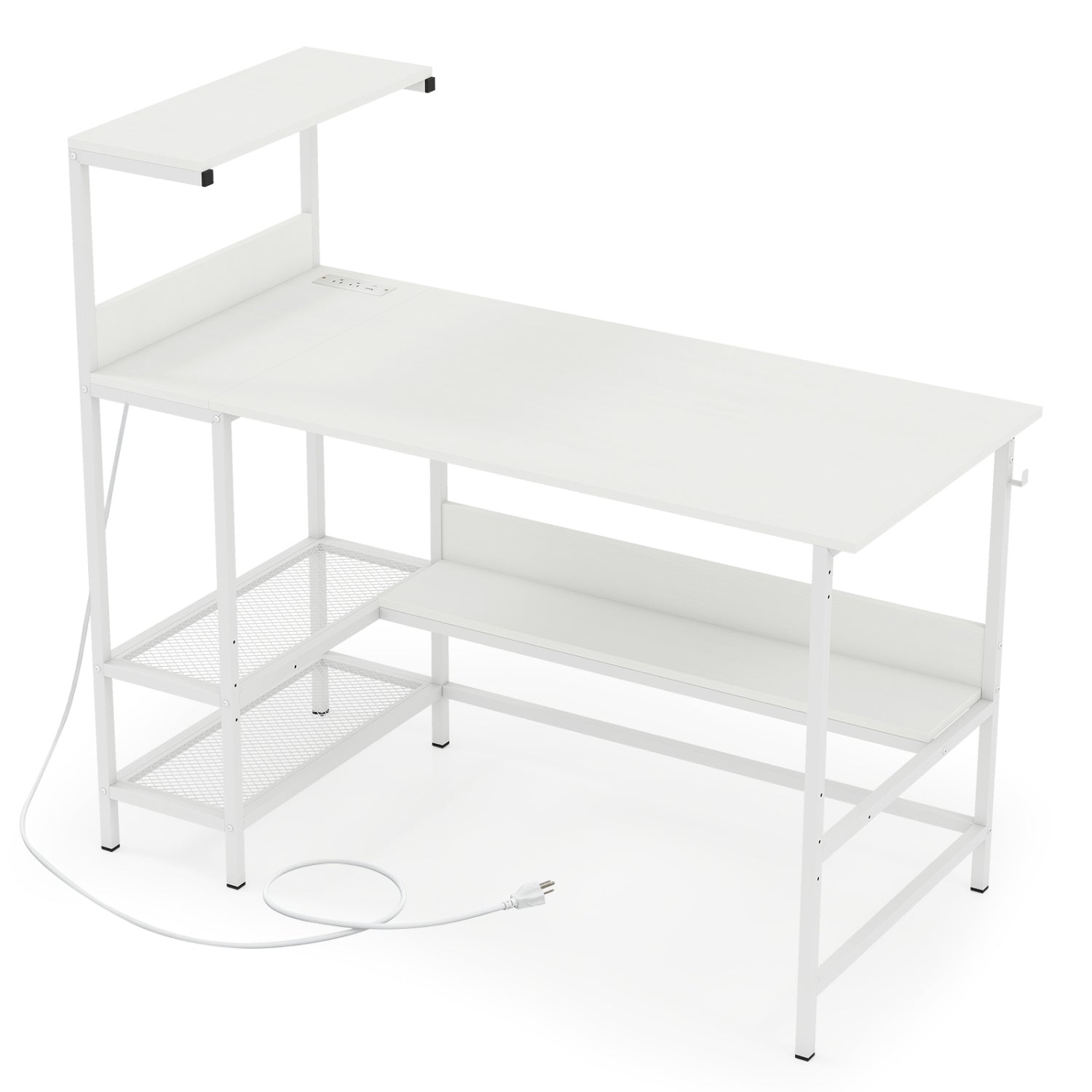 48 Inch Computer Desk with Power Outlets and Storage Shelves-White