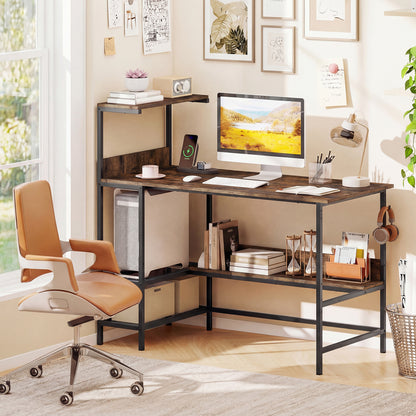 48 Inch Computer Desk with Power Outlets and Storage Shelves-Rustic Brown
