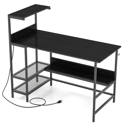 48 Inch Computer Desk with Power Outlets and Storage Shelves-Black