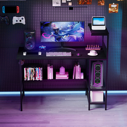 48 Inch Computer Desk with Power Outlets and Storage Shelves-Black