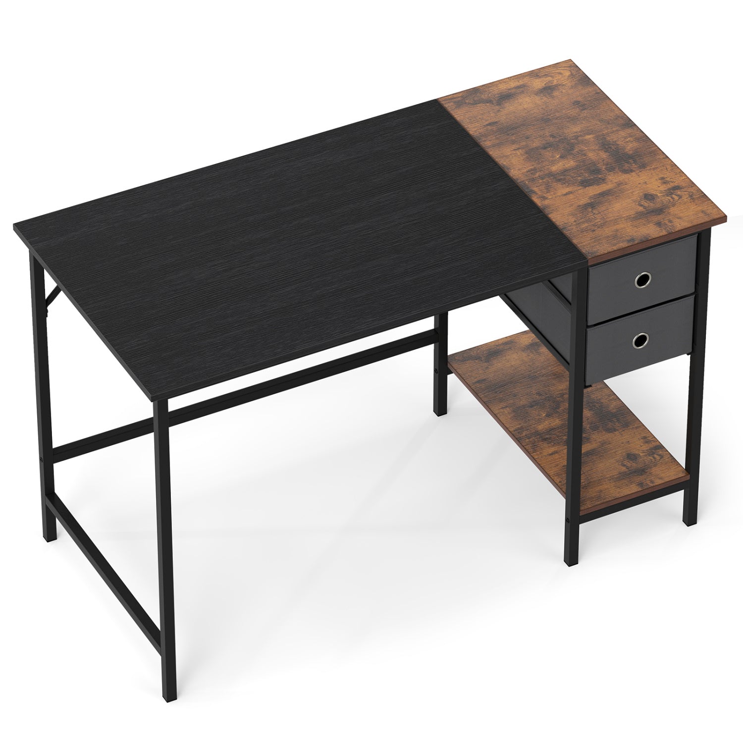 48 Inch Computer Desk with 2 Fabric Drawers Industrial Home Office Desk-Rustic Brown - Black