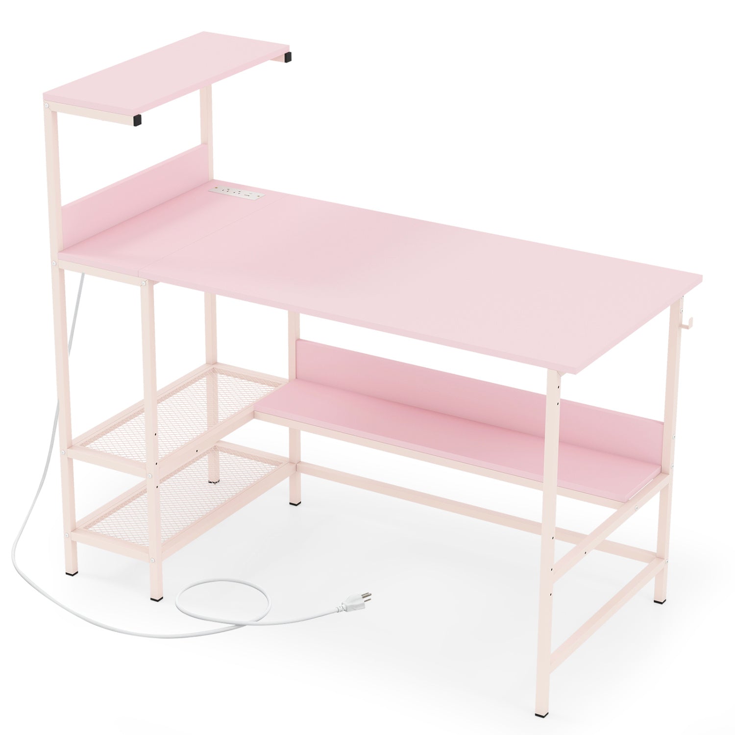 48 Inch Computer Desk with Power Outlets and Storage Shelves-Pink - Pink