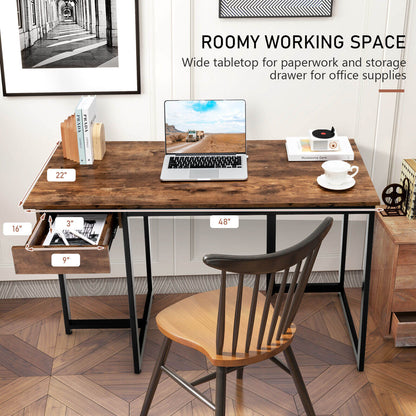 48 Inch Computer Desk with Metal Frame and Adjustable Pads-Brown