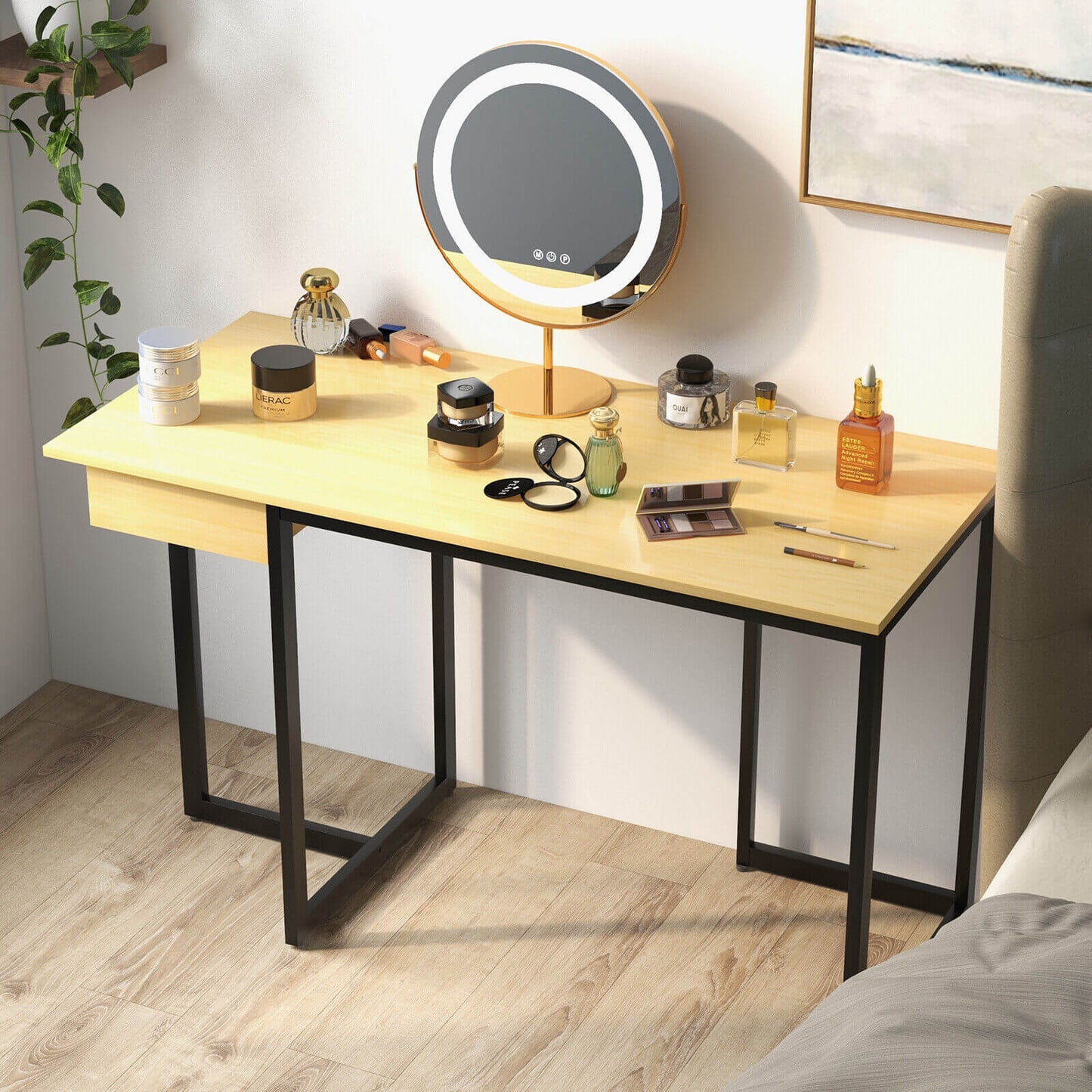 48 Inch Computer Desk with Metal Frame and Adjustable Pads-Natural