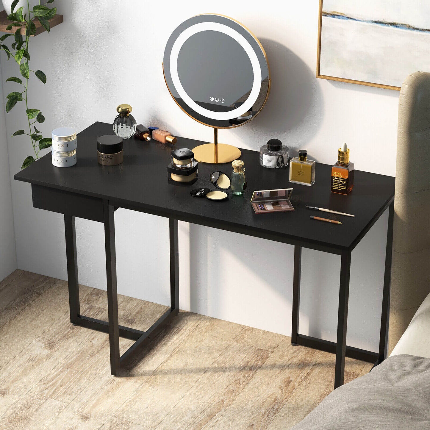 48 Inch Computer Desk with Metal Frame and Adjustable Pads-Black