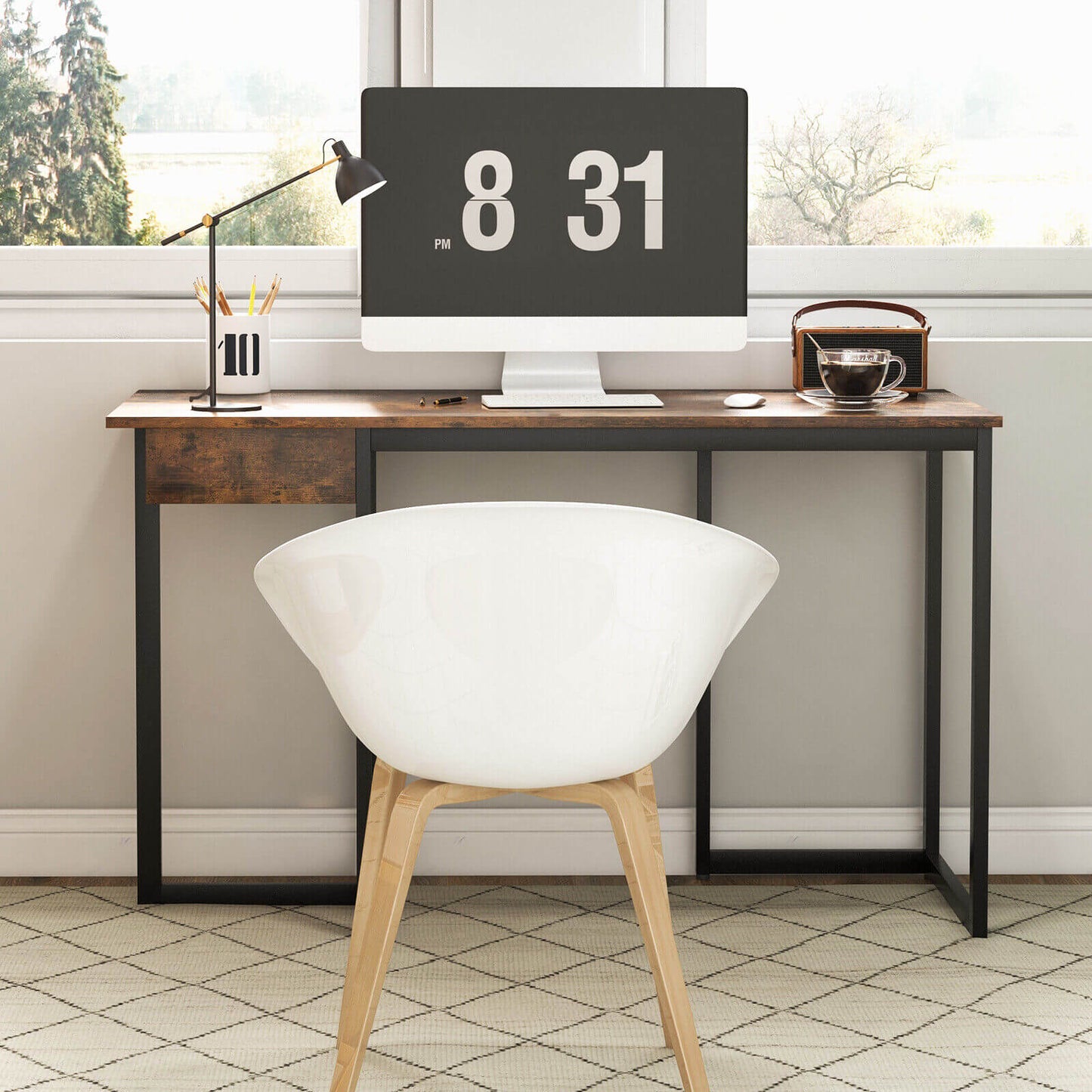 48 Inch Computer Desk with Metal Frame and Adjustable Pads-Brown