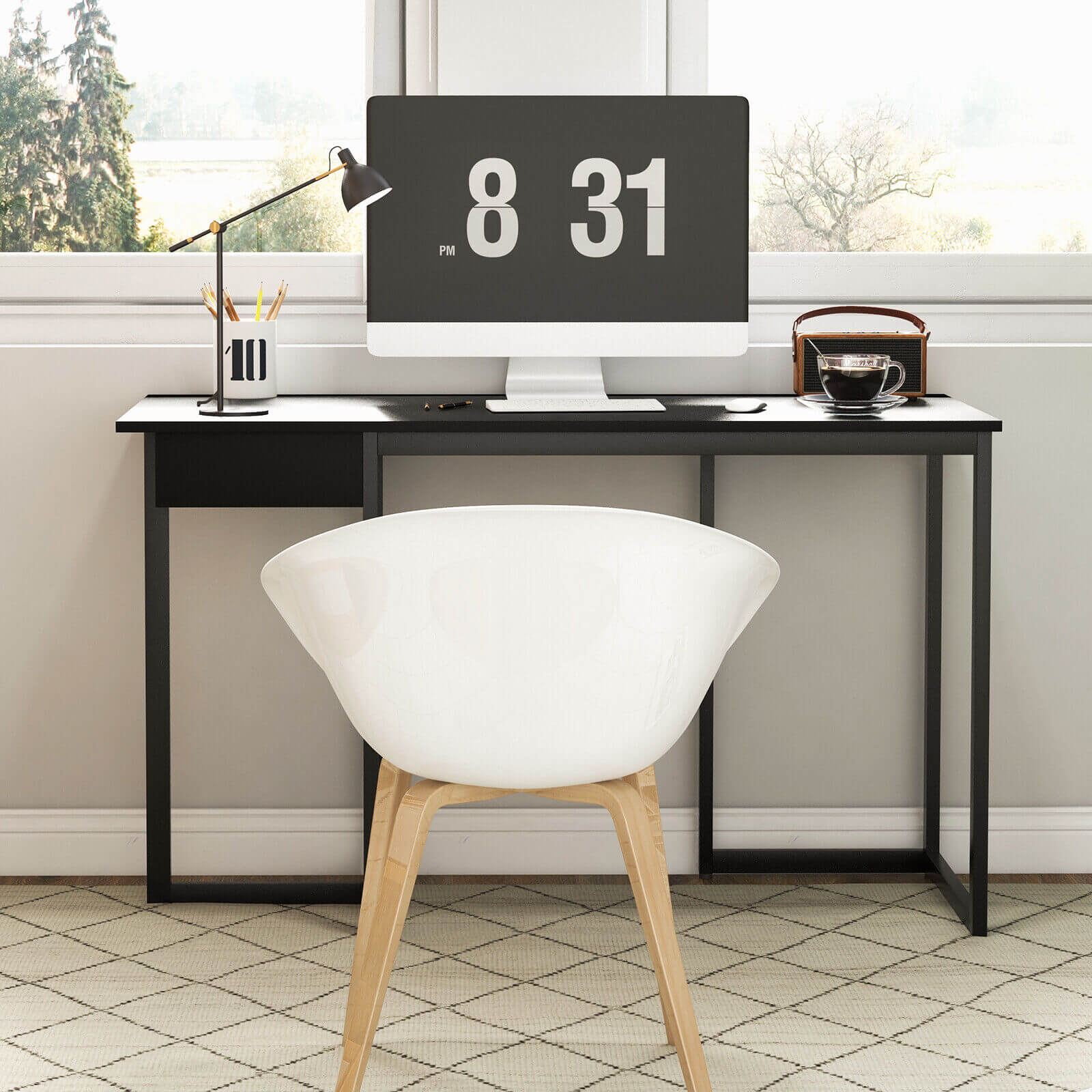 48 Inch Computer Desk with Metal Frame and Adjustable Pads-Black