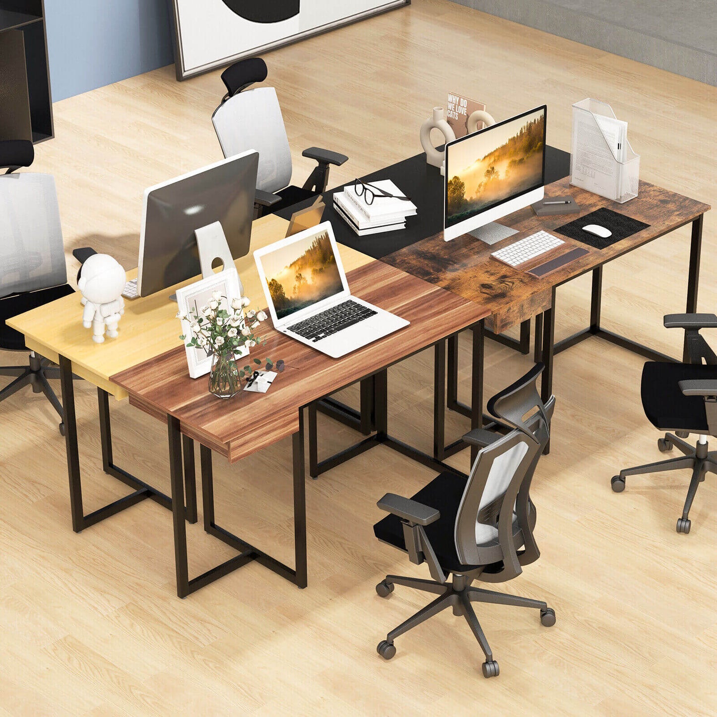 48 Inch Computer Desk with Metal Frame and Adjustable Pads-Walnut