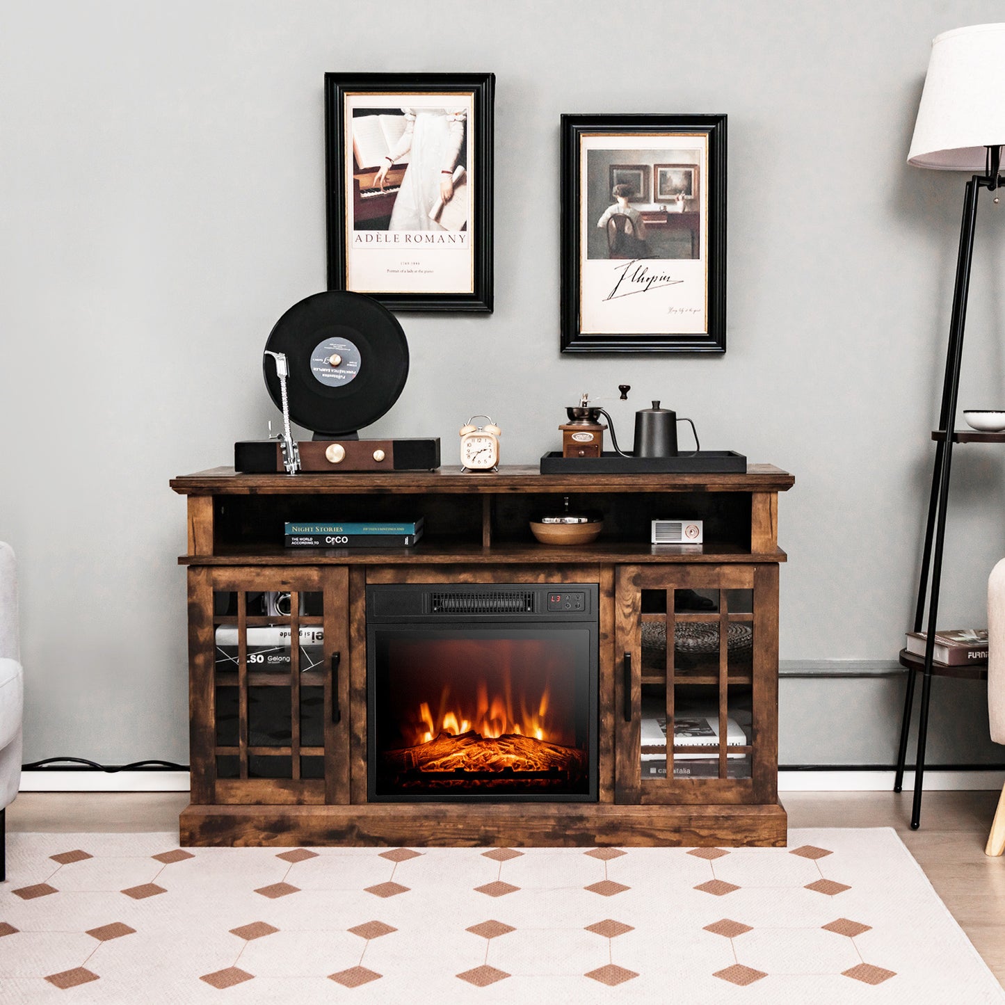 48 Inch Electric Fireplace TV Stand with Cabinets for TVs Up to 5