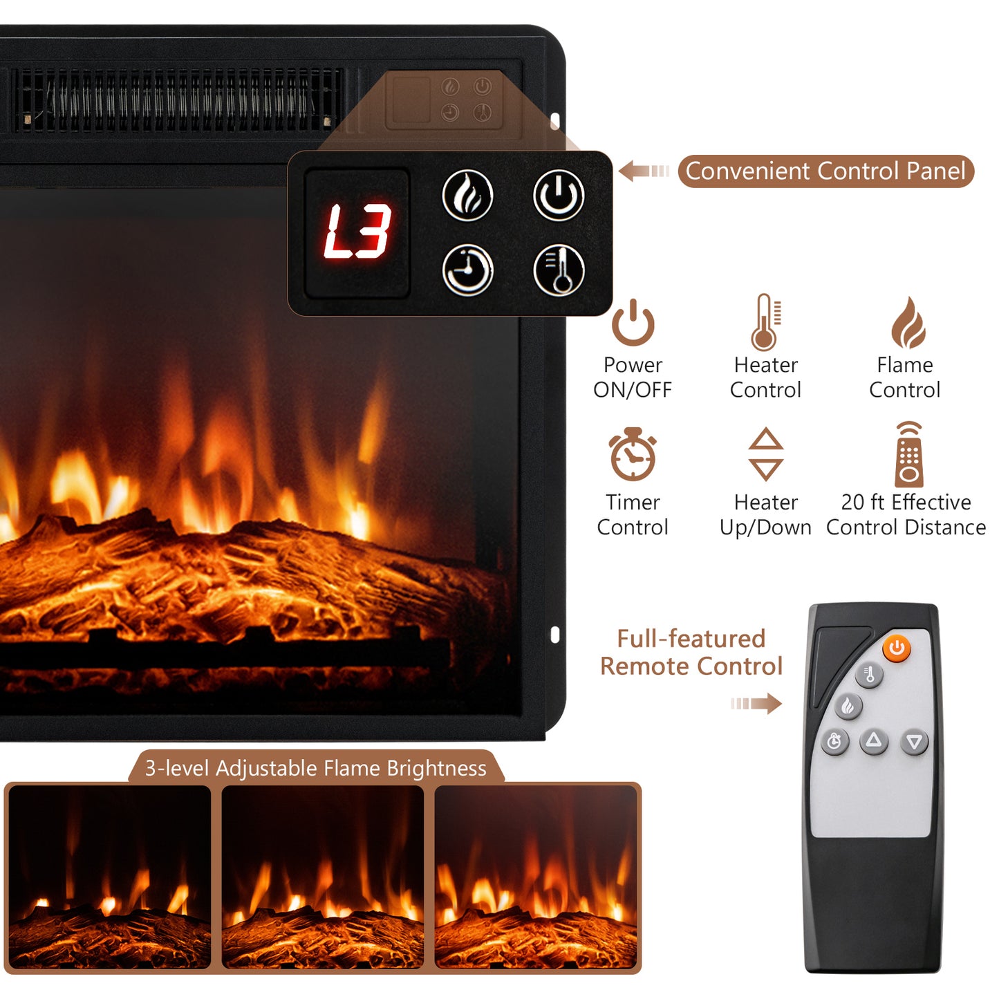 48 Inch Electric Fireplace TV Stand with Cabinets for TVs Up to 5