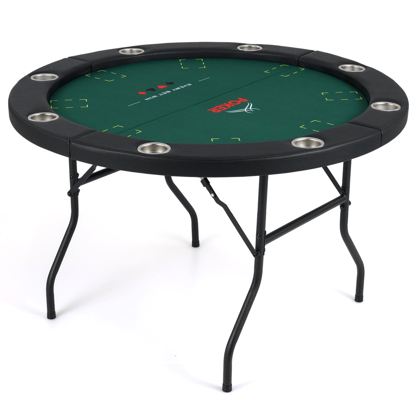 48 Inch Foldable Poker Table with 8 Cup Holders and Padded Edges-Green