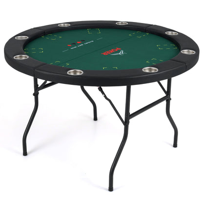 48 Inch Foldable Poker Table with 8 Cup Holders and Padded Edges-Green