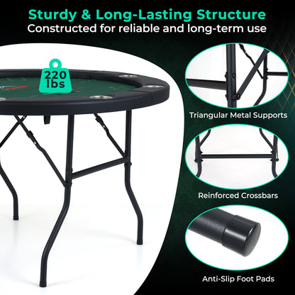 48 Inch Foldable Poker Table with 8 Cup Holders and Padded Edges-Green