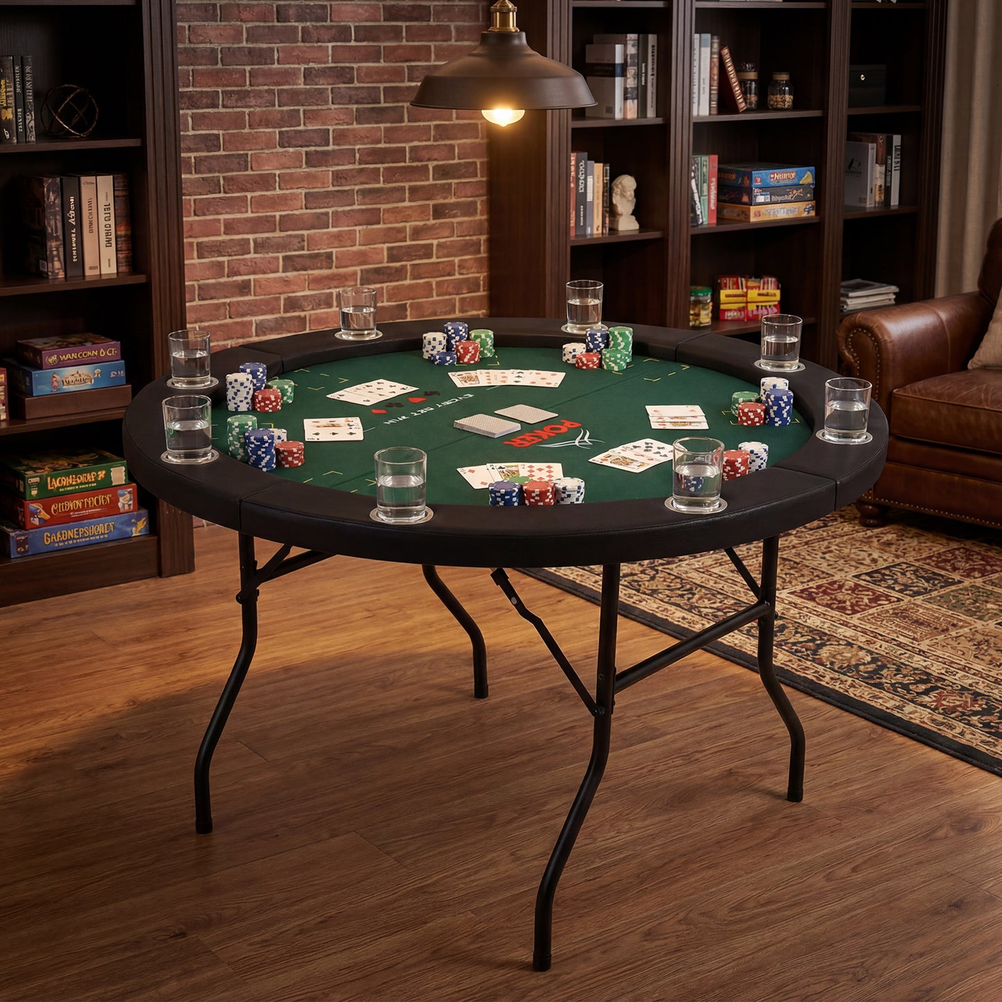 48 Inch Foldable Poker Table with 8 Cup Holders and Padded Edges-Green