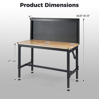 48 Inch Heavy Duty Workbench with AC/USB Outlets and Pegboard-Natural