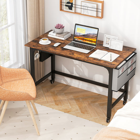 48 Inch Mobile Computer Workstation with 4 Smooth Casters