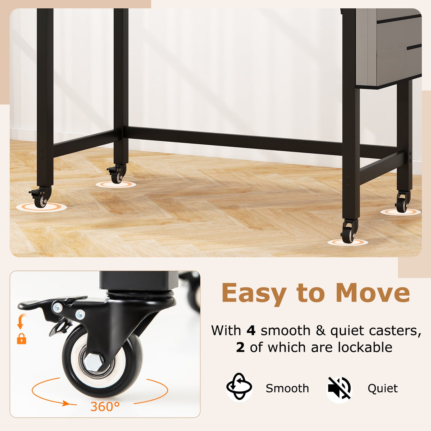 48 Inch Mobile Computer Workstation with 4 Smooth Casters