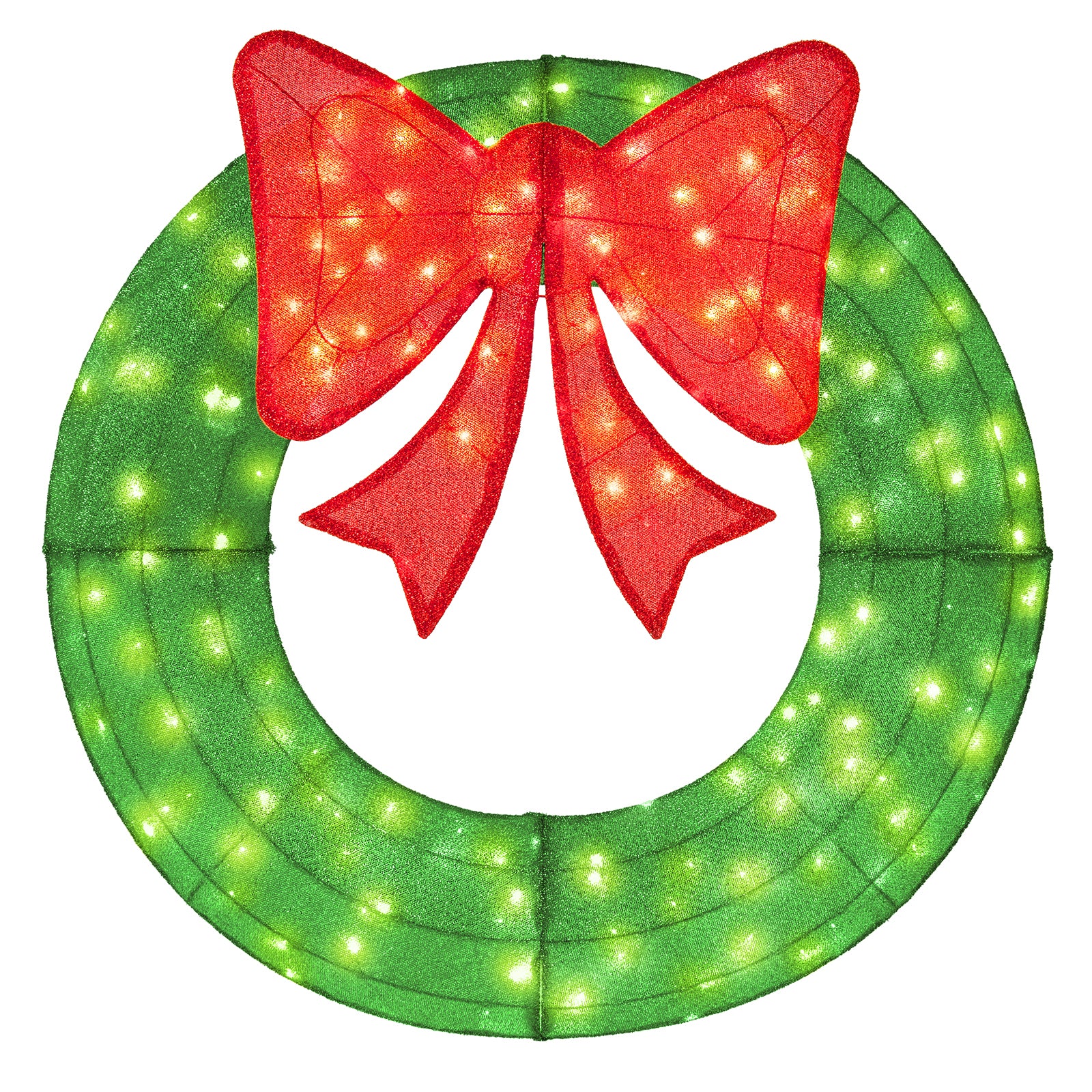 48 Inch Pre-Lit Lighted Christmas Mesh Wreath with Bow and 200 LED Bulbs-Green