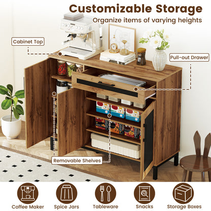 48 Inch Sideboard Buffet Cabinet with Drawer and Metal Legs-Natural