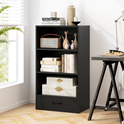 48 Inch Tall 4 Tiers Wood Bookcase with Drawer-Gray