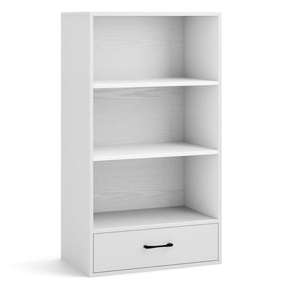 48 Inch Tall 4 Tiers Wood Bookcase with Drawer-Black - White