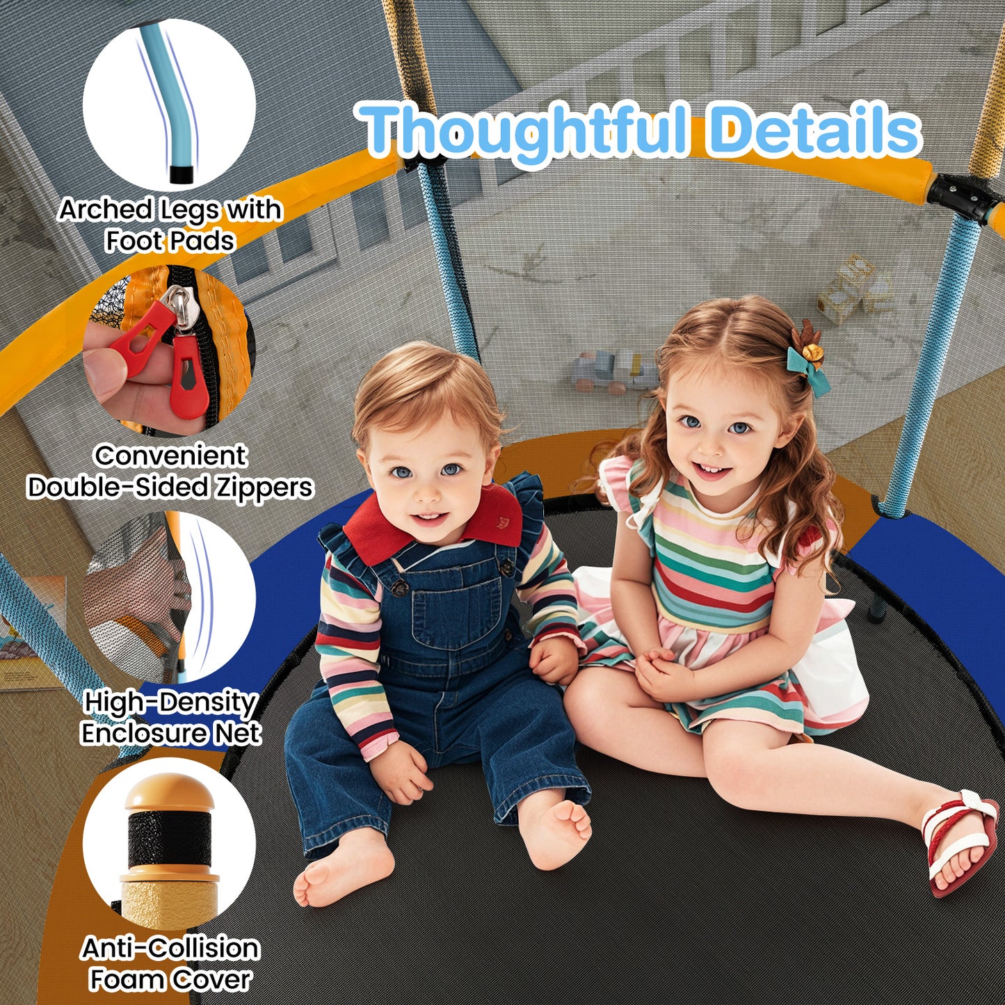 48 Inch Toddler Trampoline with Safety Enclosure Net