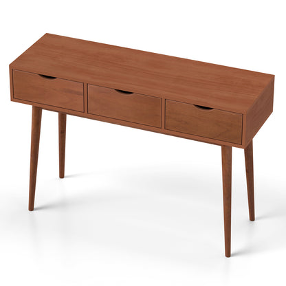 48 Inch Writing Computer Desk with 3 Drawers Solid Wood Legs-Walnut
