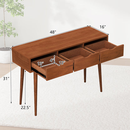 48 Inch Writing Computer Desk with 3 Drawers Solid Wood Legs-Walnut