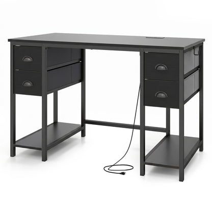 48-Inch Computer Desk with Power Outlet & 4 Fabric Drawers