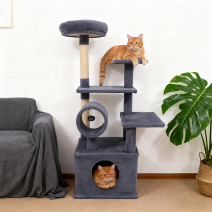 48 Inches Tall Cat Tree Multi-Level Kitten Tower with Large Condo Padded Top Perch-Grey