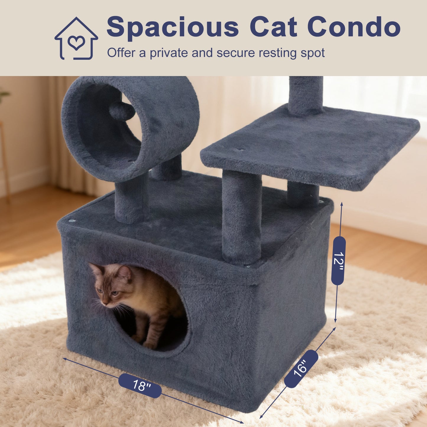 48 Inches Tall Cat Tree Multi-Level Kitten Tower with Large Condo Padded Top Perch-Grey