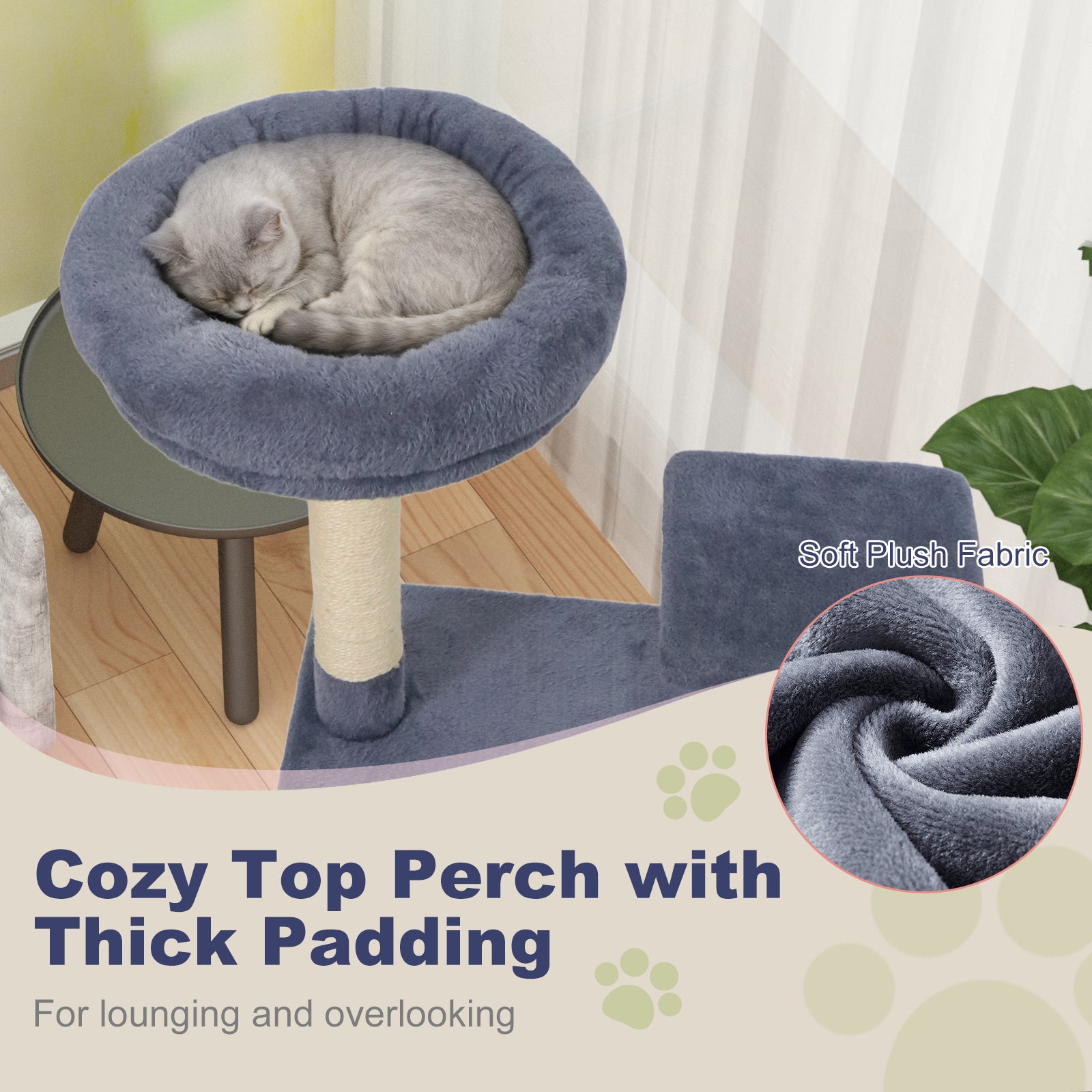 48 Inches Tall Cat Tree Multi-Level Kitten Tower with Large Condo Padded Top Perch-Grey