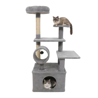 48 Inches Tall Cat Tree Multi-Level Kitten Tower with Large Condo Padded Top Perch-Light Gray