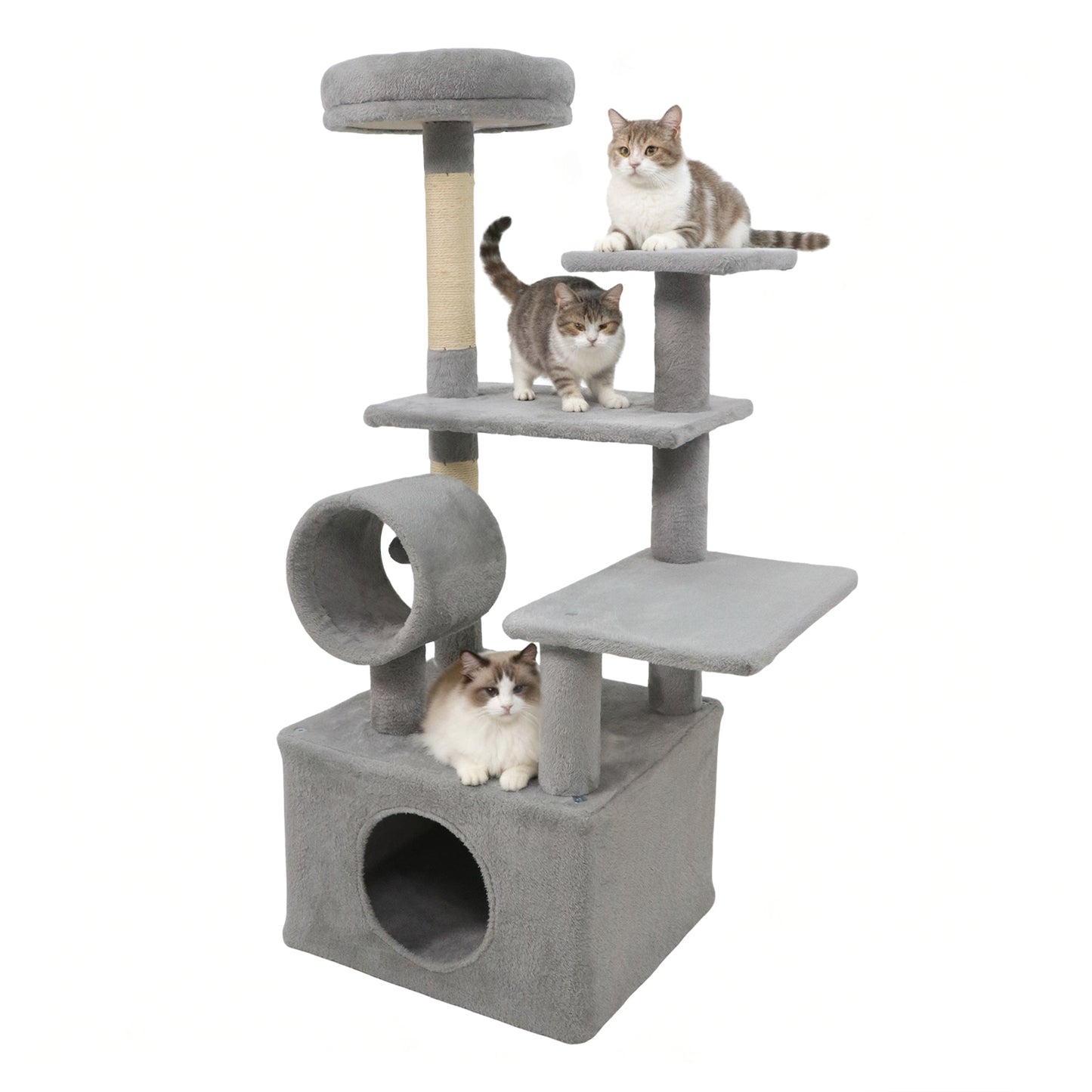 48 Inches Tall Cat Tree Multi-Level Kitten Tower with Large Condo Padded Top Perch-Light Gray