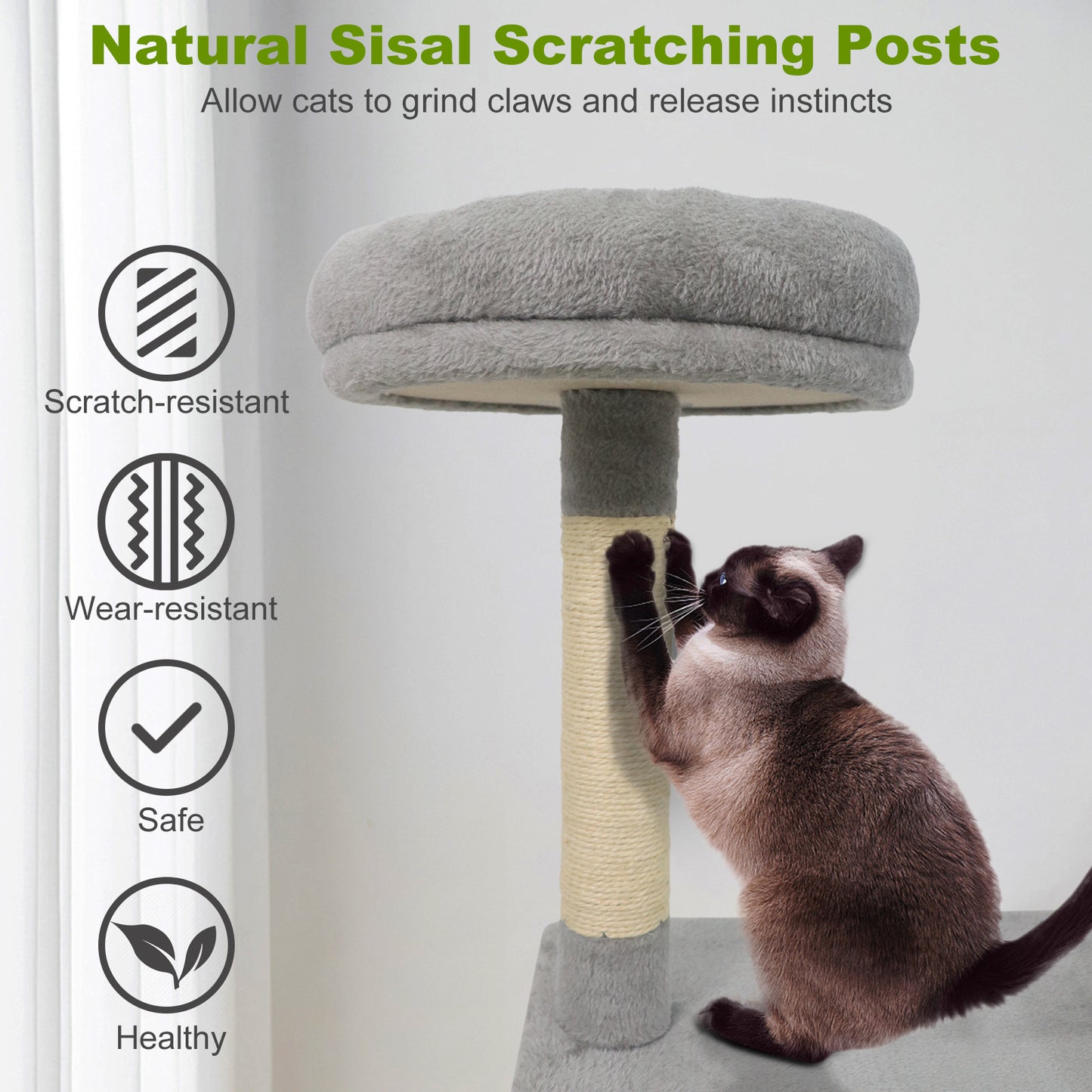 48 Inches Tall Cat Tree Multi-Level Kitten Tower with Large Condo Padded Top Perch-Light Gray