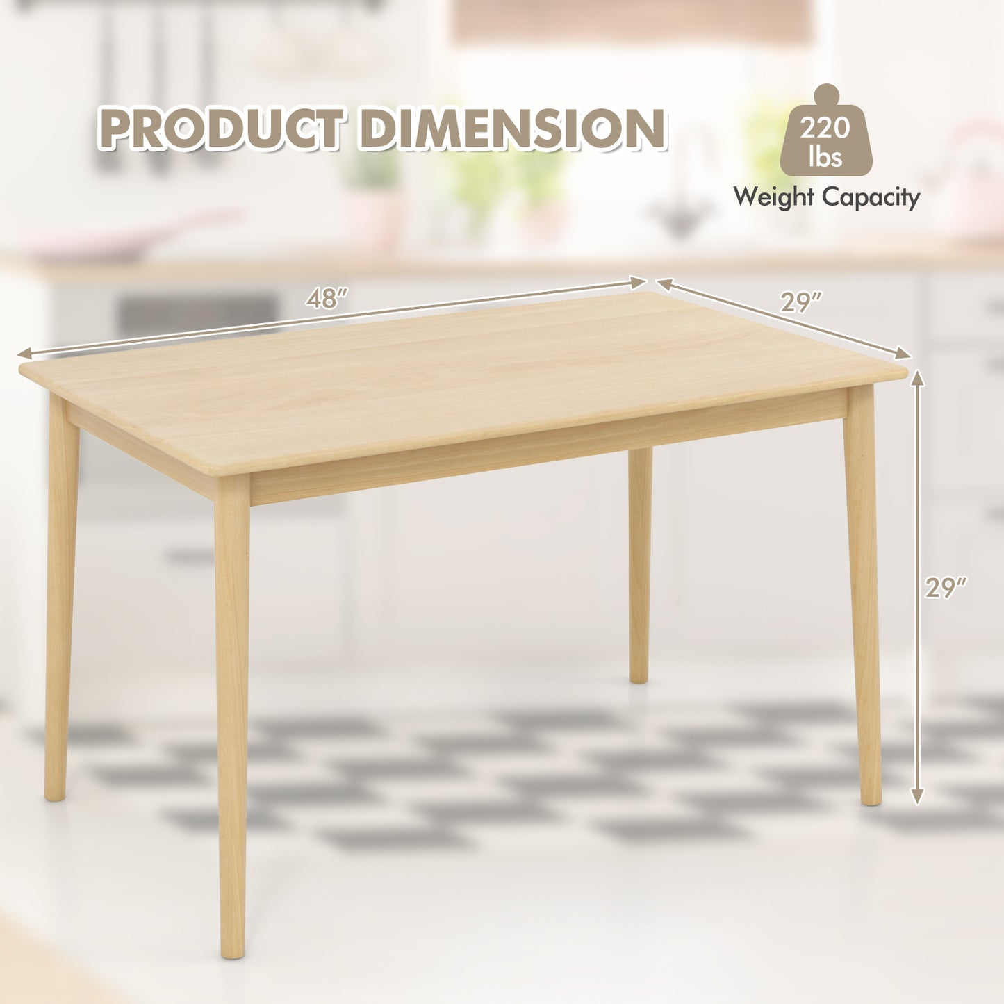 48 Inches Wooden Dining Table for 4 People-Natural