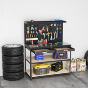 48 x 24 Inch Workbench Work Table with 3 PCs Pegboard Drawer and Shelves-Black