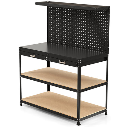 48 x 24 Inch Workbench Work Table with 3 PCs Pegboard Drawer and Shelves