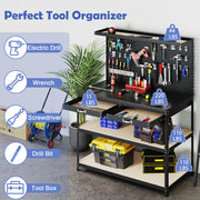 48 x 24 Inch Workbench Work Table with 3 PCs Pegboard Drawer and Shelves-Black