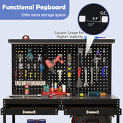 48 x 24 Inch Workbench Work Table with 3 PCs Pegboard Drawer and Shelves-Black