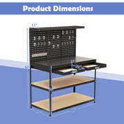 48 x 24 Inch Workbench Work Table with 3 PCs Pegboard Drawer and Shelves-Black
